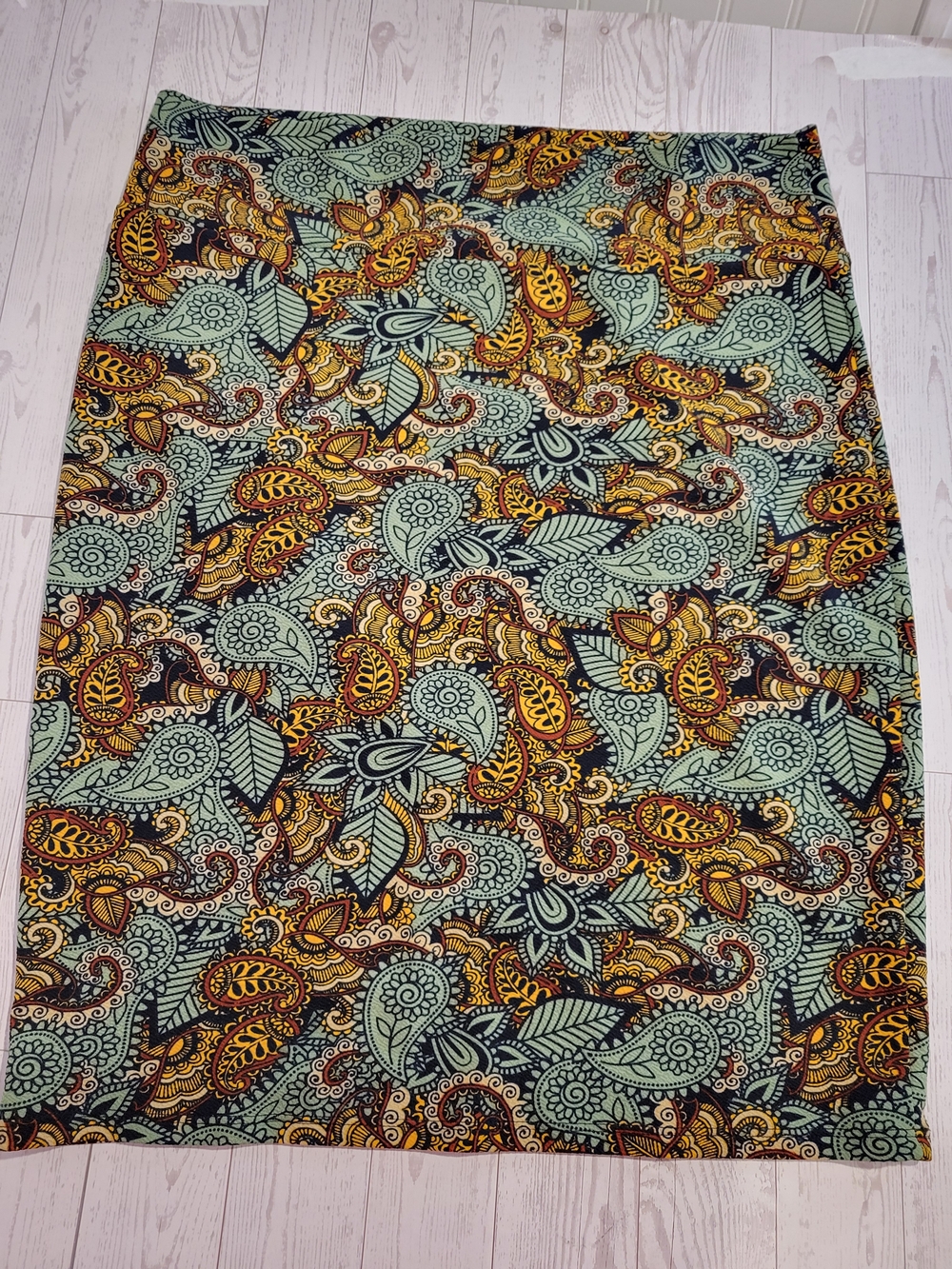 LuLaRoe Cassie Pencil Skirt | XL | Blue & Yellow Paisley